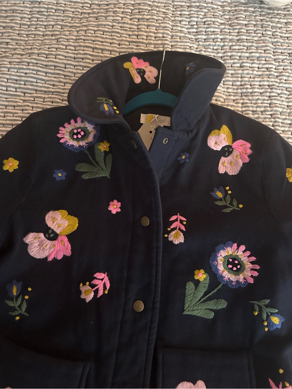 Boden navy Pea Coat with Pink & Yellow Floral Embroidery - Picture 2 of 8